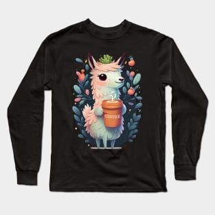 Magic Lama & Coffee Kawaii Anime Floral Coffee Lover Long Sleeve T-Shirt